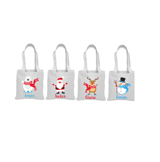Personalized Christmas Party Favor Bags - Set of Four Bags