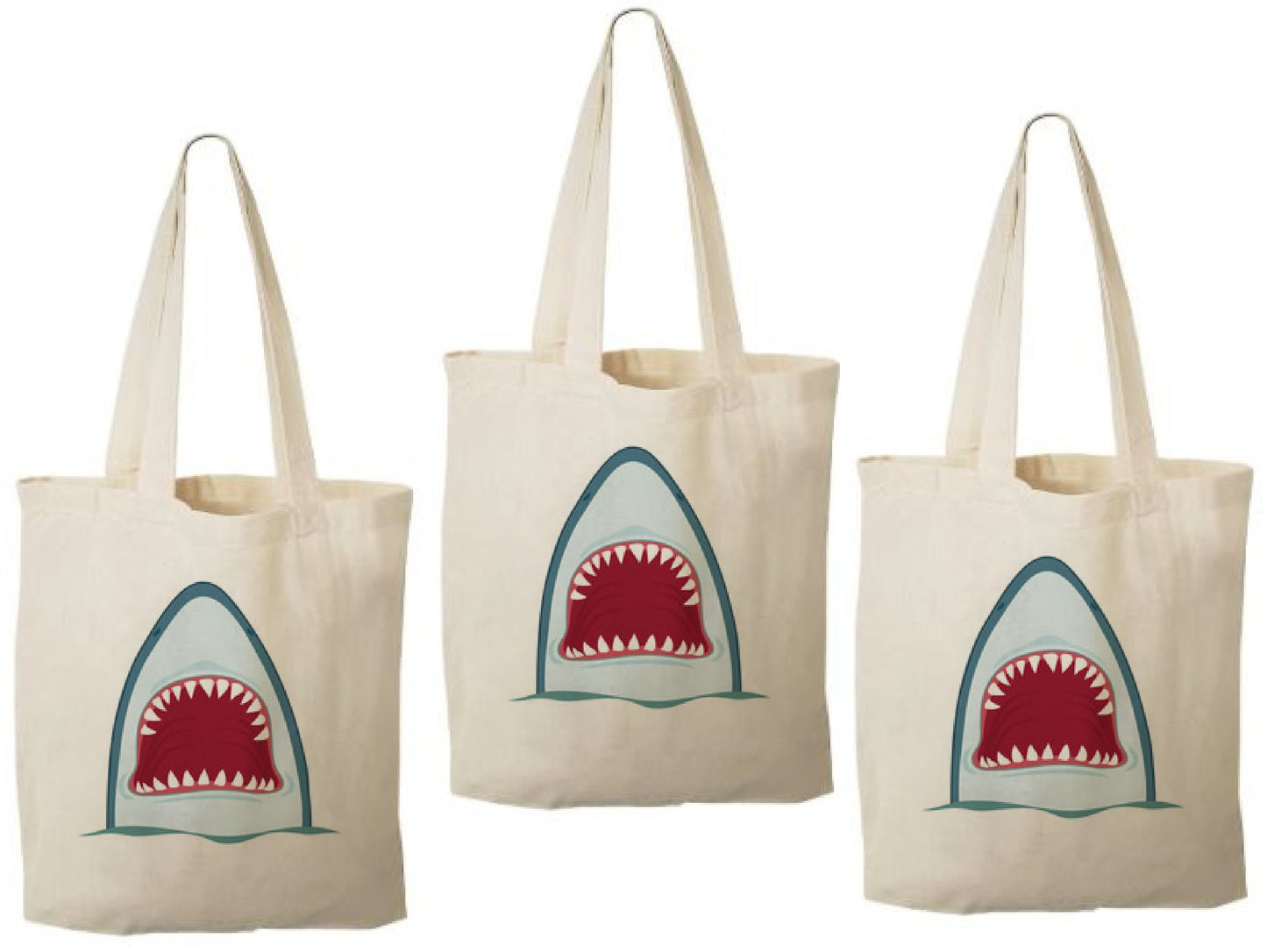 Shark Party Favor Bags - Cotton Canvas Goodie Bags, Set of 3