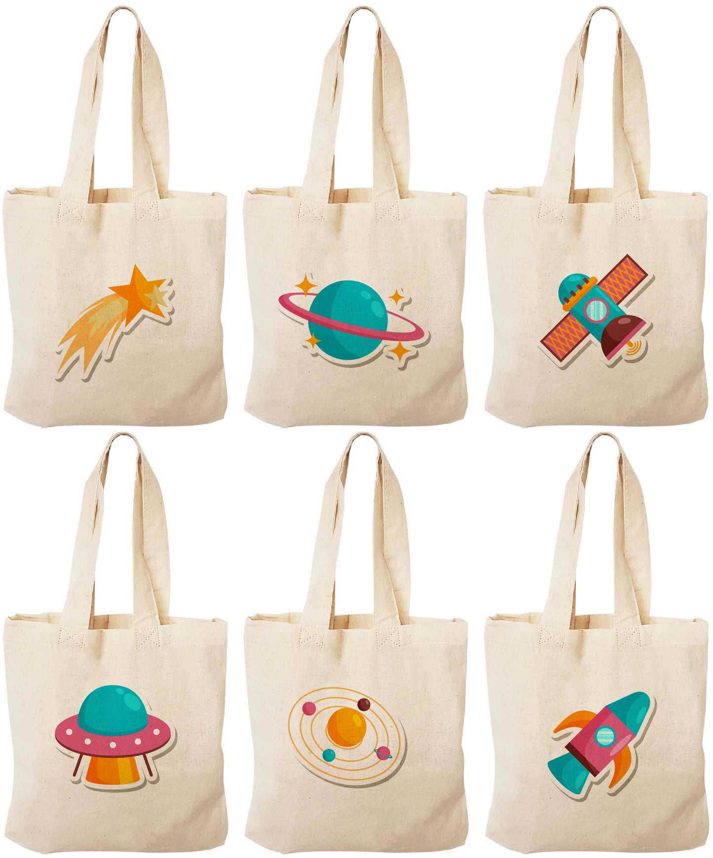 Space Party Favor Bags β Canvas Tote, Set of 6