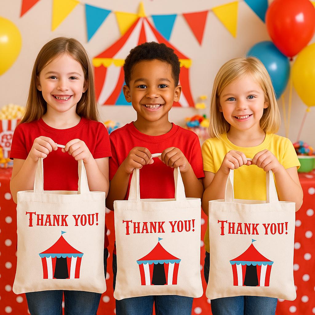 Circus Party Favor Bags - Thank You Cotton Tote Bags