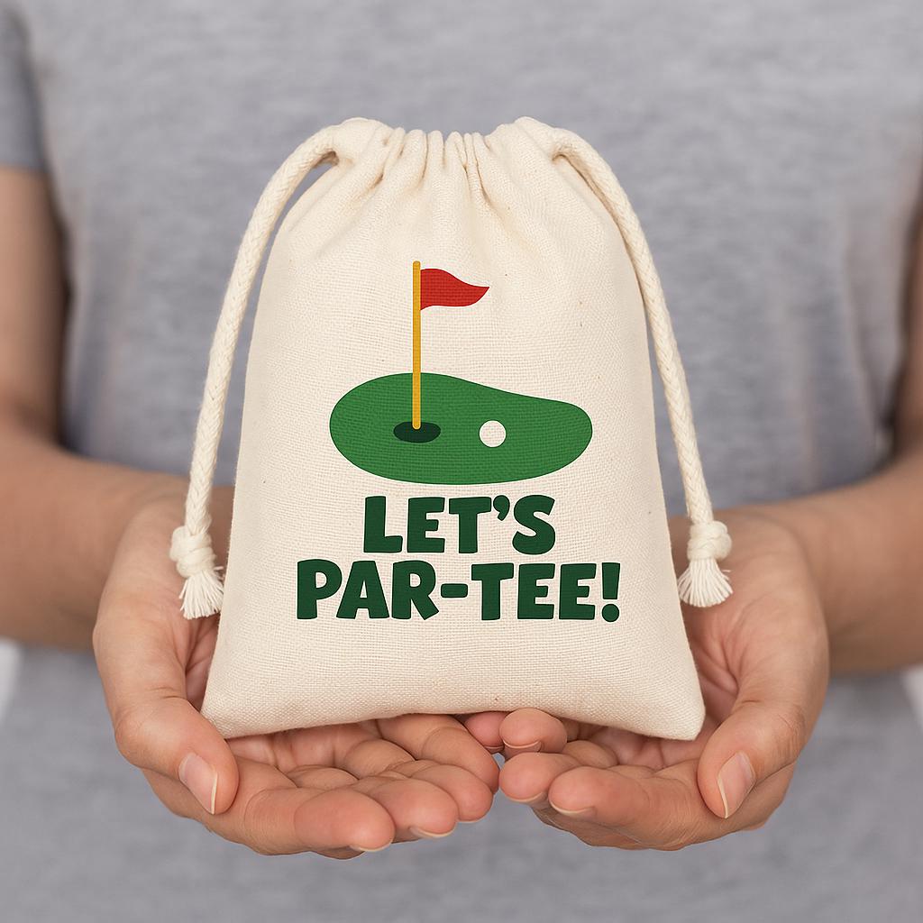 Golf Party Favor Bags - Perfect for Golf Themed Parties! - Let’s Par-Tee! - Thick Canvas with Sturdy Drawstring