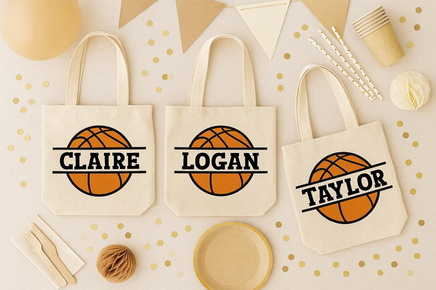 Personalized Basketball Party Favor Bags - Set of Three Bags