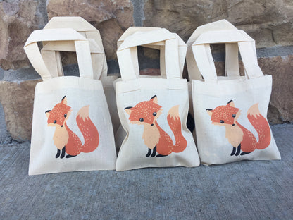 Fox Party Favor Bags - Woodland Birthday Cotton Goodie Bags - Set of 3