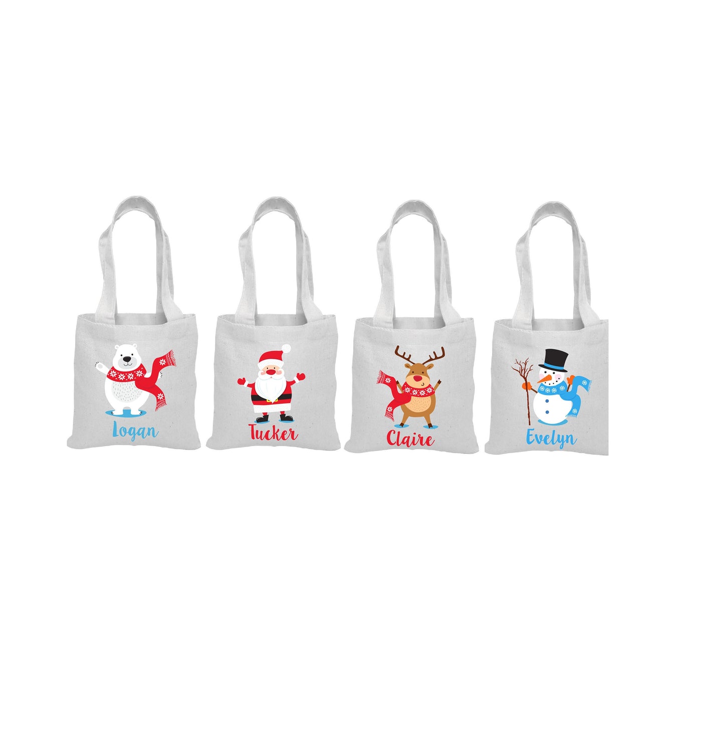 Personalized Christmas Party Favor Bags - Set of Four Bags