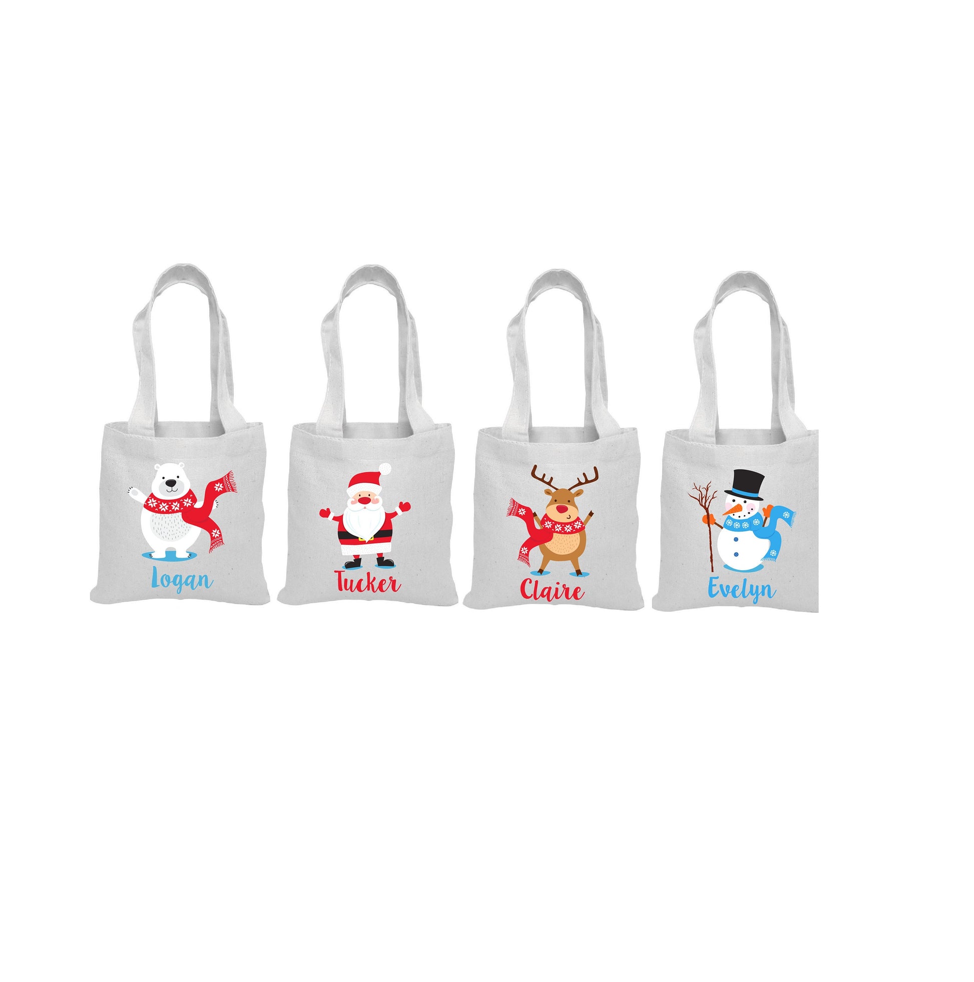 Personalized Christmas Party Favor Bags - Set of Four Bags