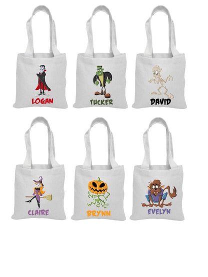 6 Custom Halloween Party Favor Bags, Personalized Treat Bags