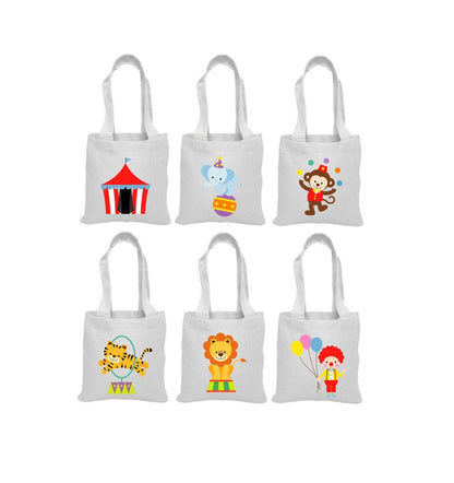Circus Party Favor Bags – Personalized Carnival Cotton Treat Bags, Set of 6
