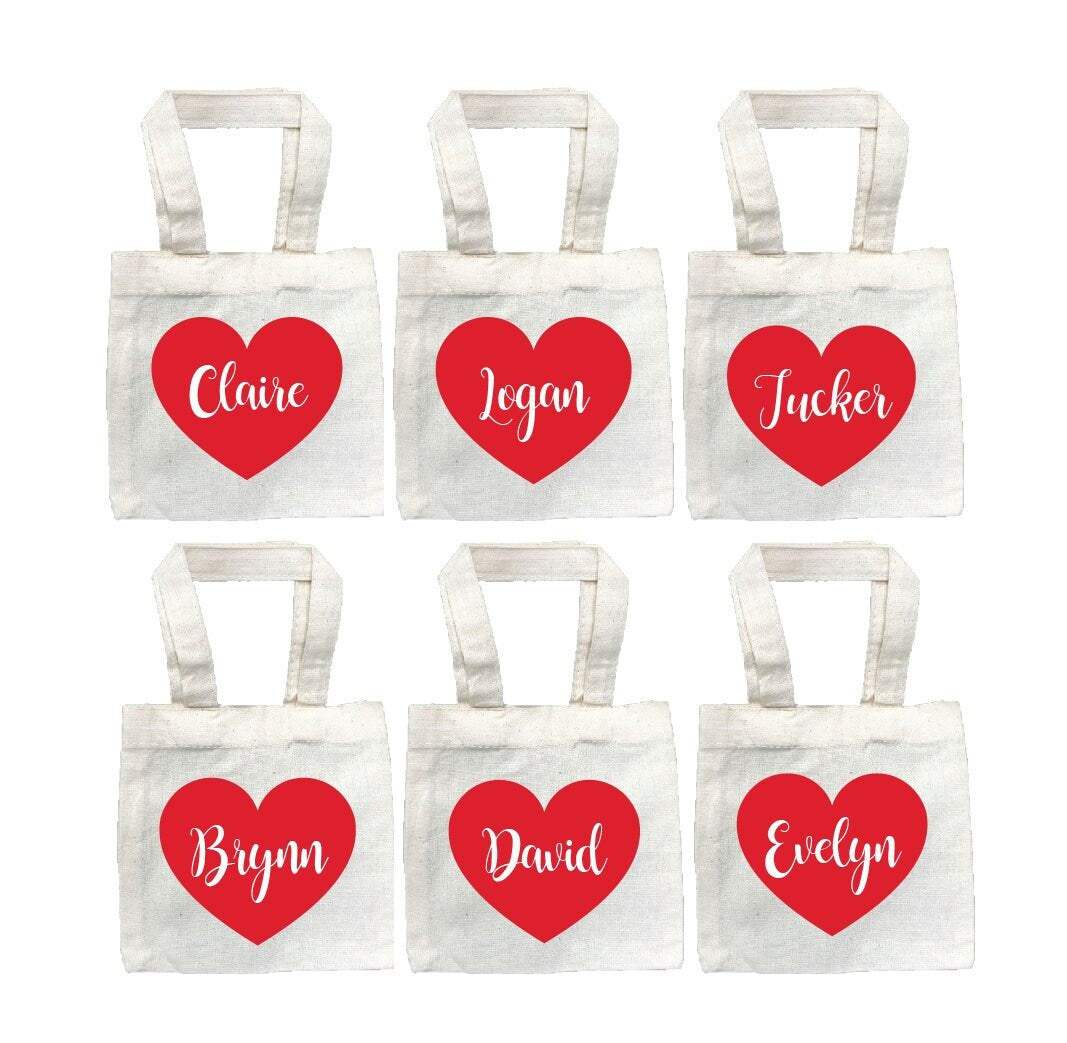 Personalized Valentine Party Favor Bags - Set of Six Bags