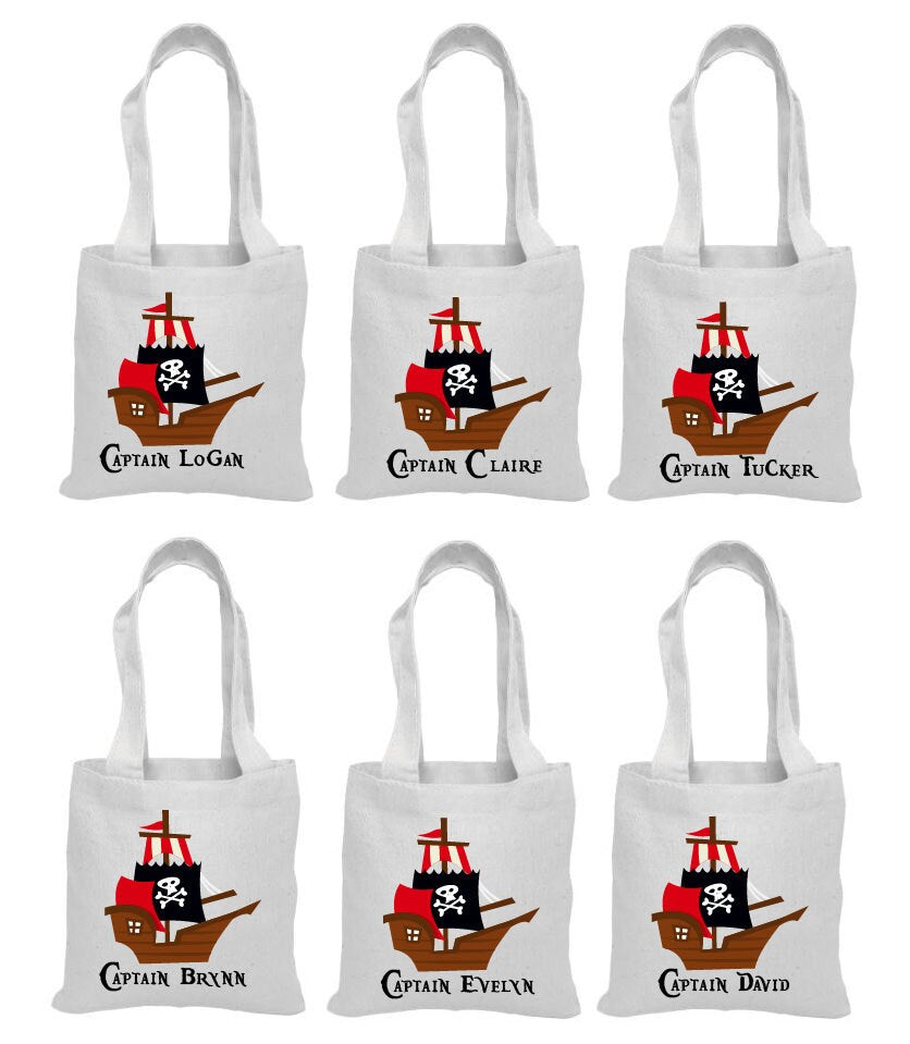 Personalized Pirate Favor Bags – Cotton Party Goodie Bags, Set of 6