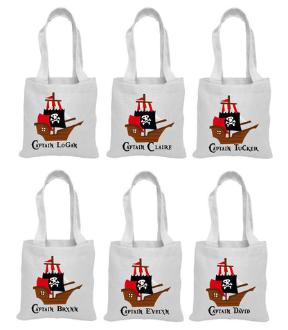 Personalized Pirate Favor Bags – Cotton Party Goodie Bags, Set of 6