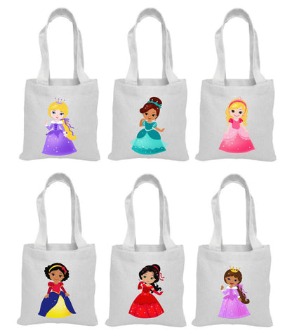 Princess Party Favor Bags, Canvas Goodie Bags, Set of 6
