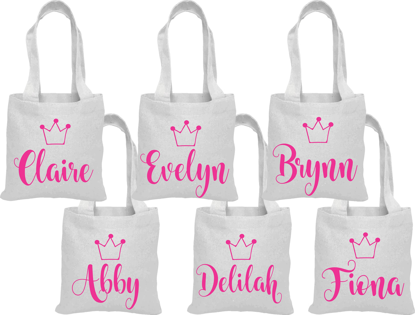 Personalized Princess Party Favor Bags - Set of Six Bags