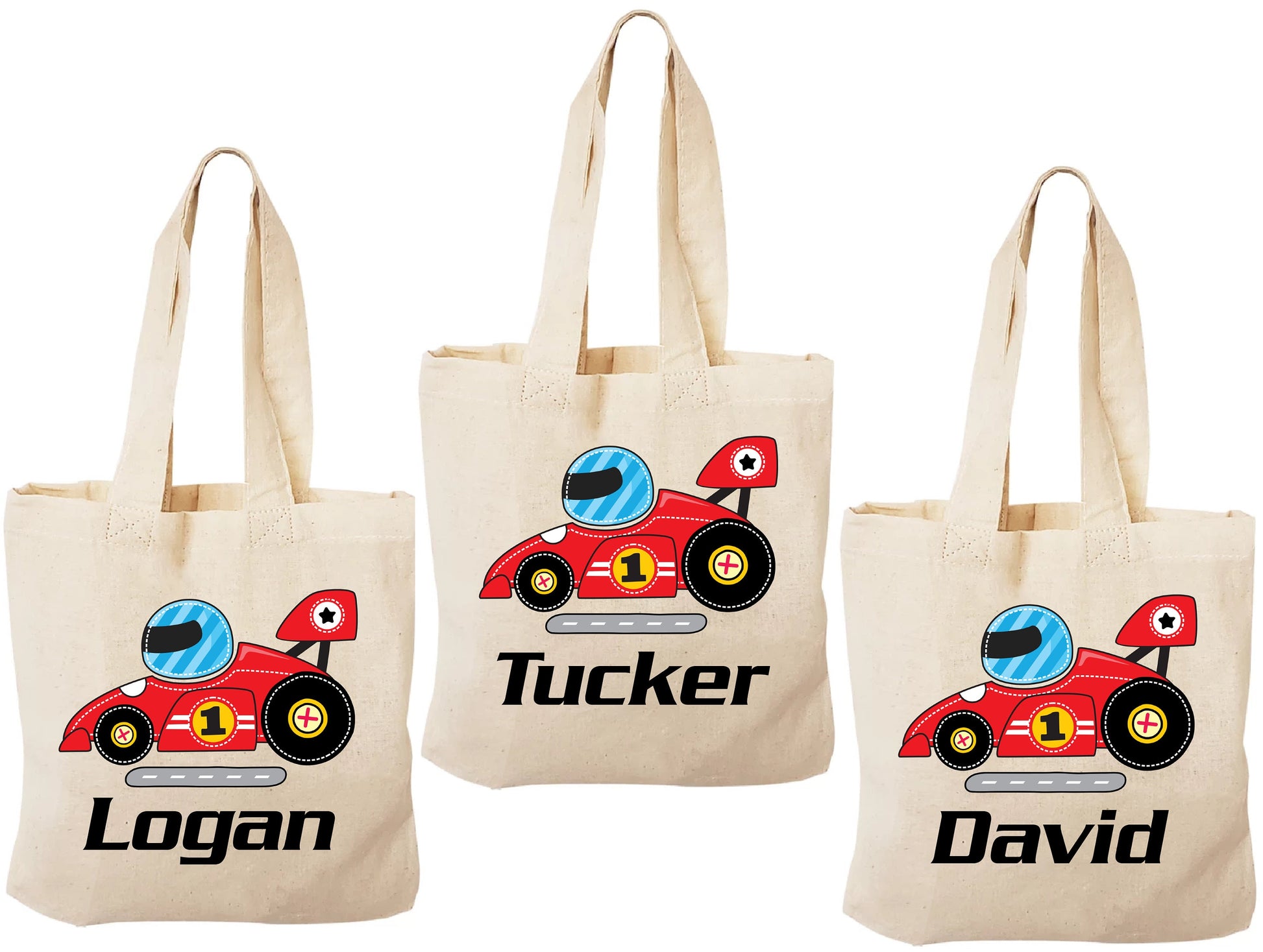 Personalized Race Car Party Favor Bags – Cotton Tote, Set of 3