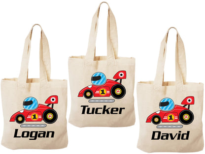 Personalized Race Car Party Favor Bags – Cotton Tote, Set of 3