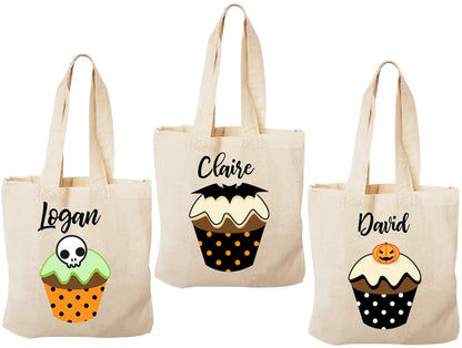 Set of 3 Personalized Halloween Treat Bags, Eco-Friendly Cotton Favor Bags