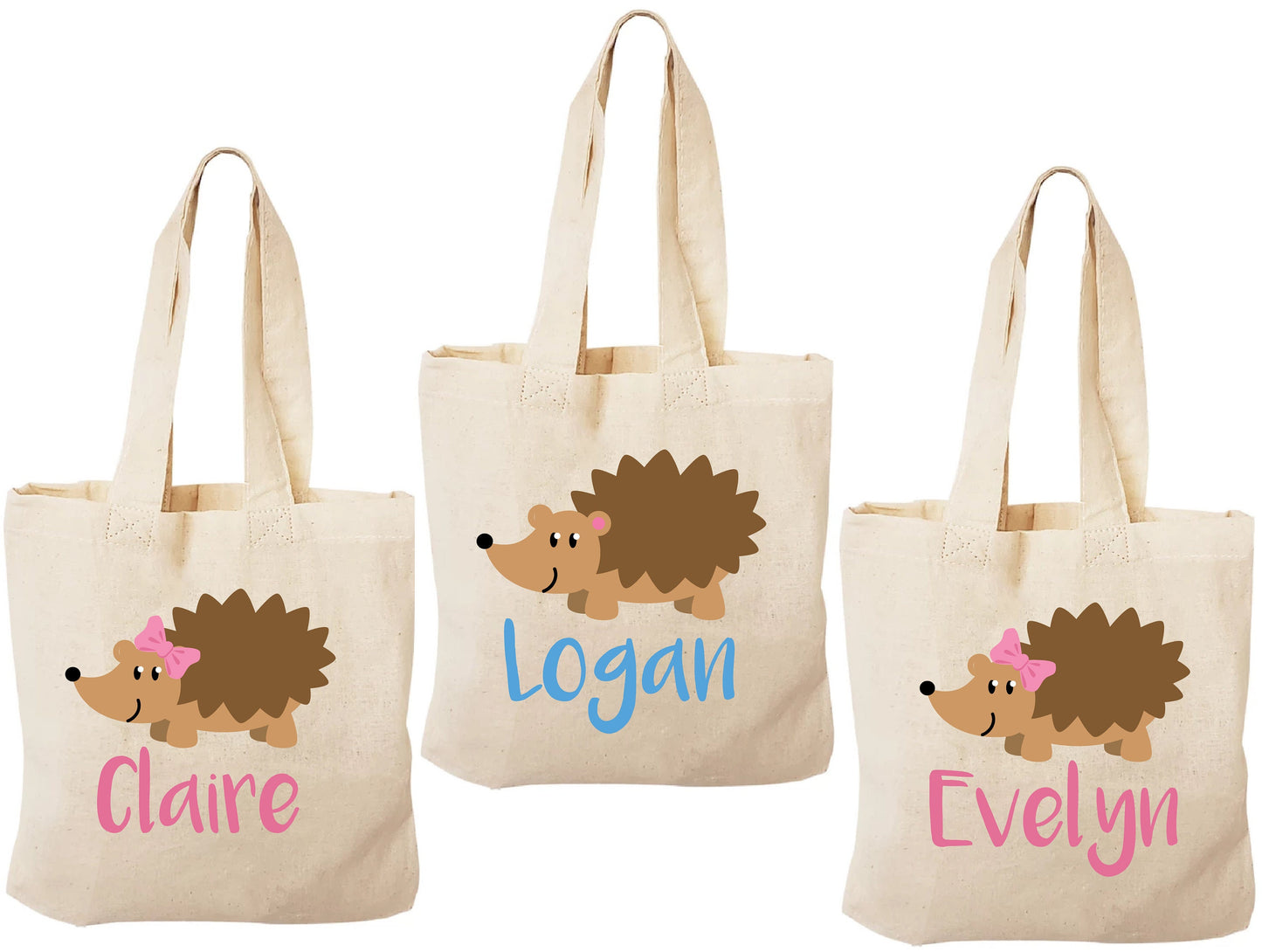 Personalized Hedgehog Party Favor Bags - Set of Three Bags