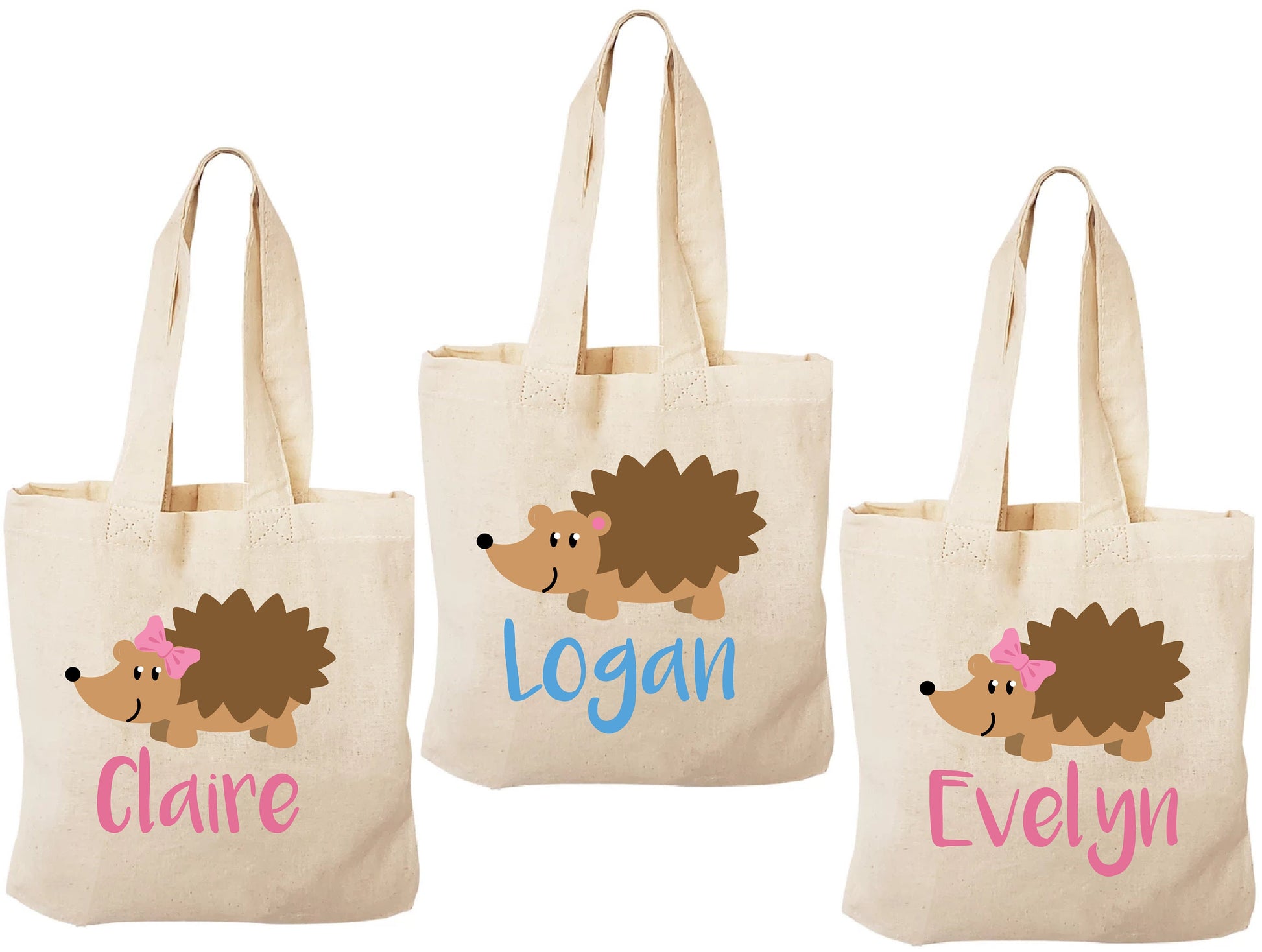 Personalized Hedgehog Party Favor Bags - Set of Three Bags