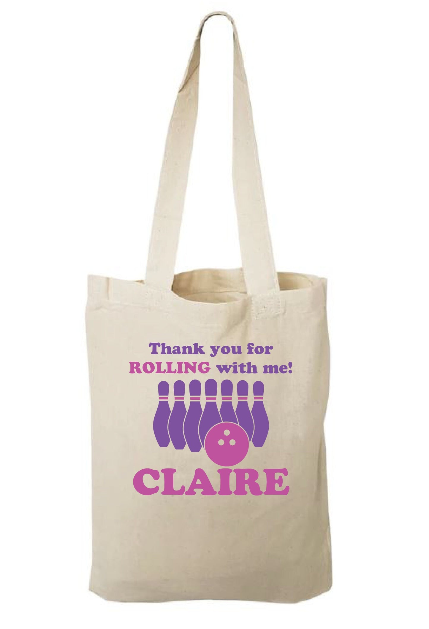 Personalized Bowling Party Favor Bag – Pink & Purple Cotton Tote