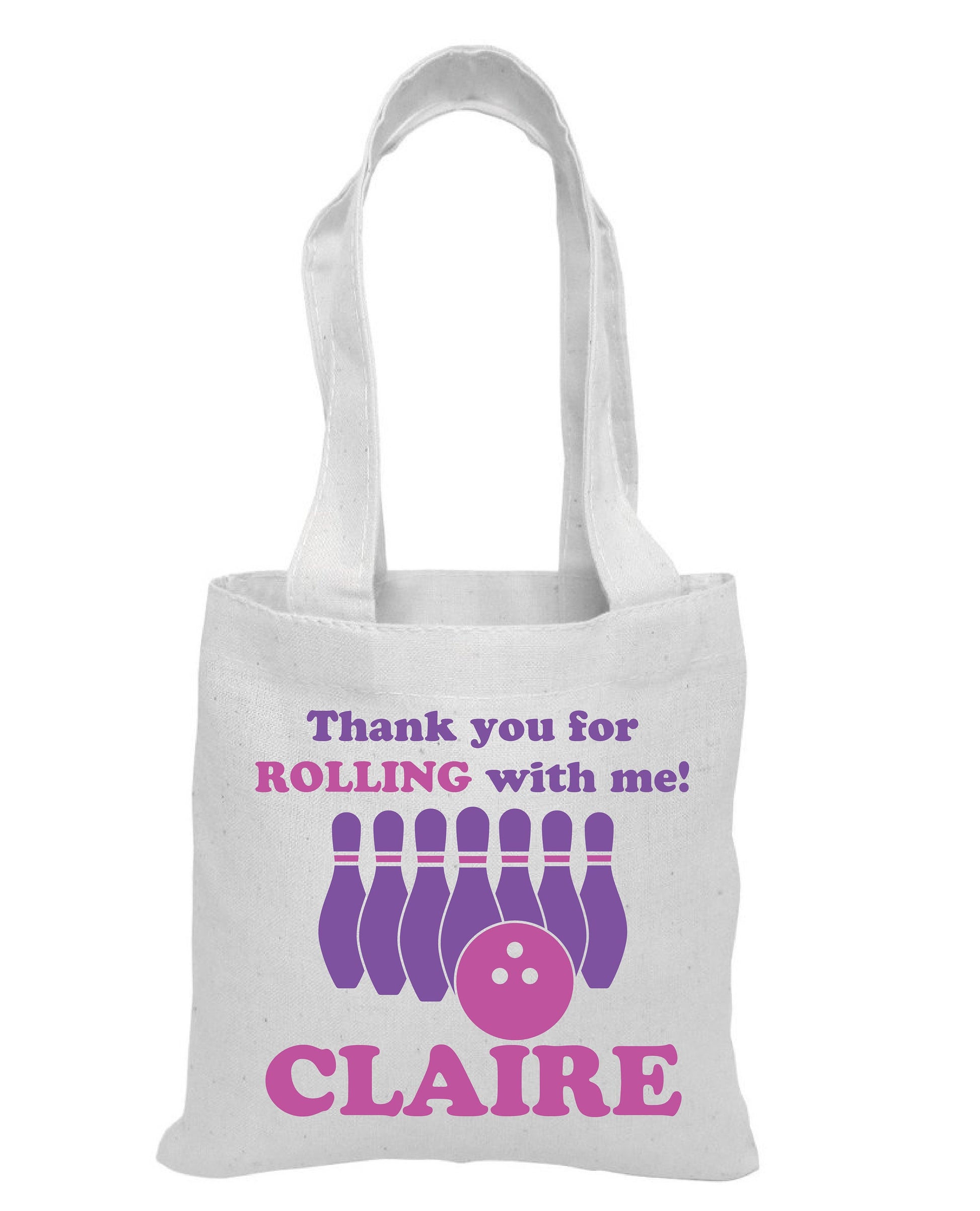 Personalized Bowling Party Favor Bag – Pink & Purple Cotton Tote
