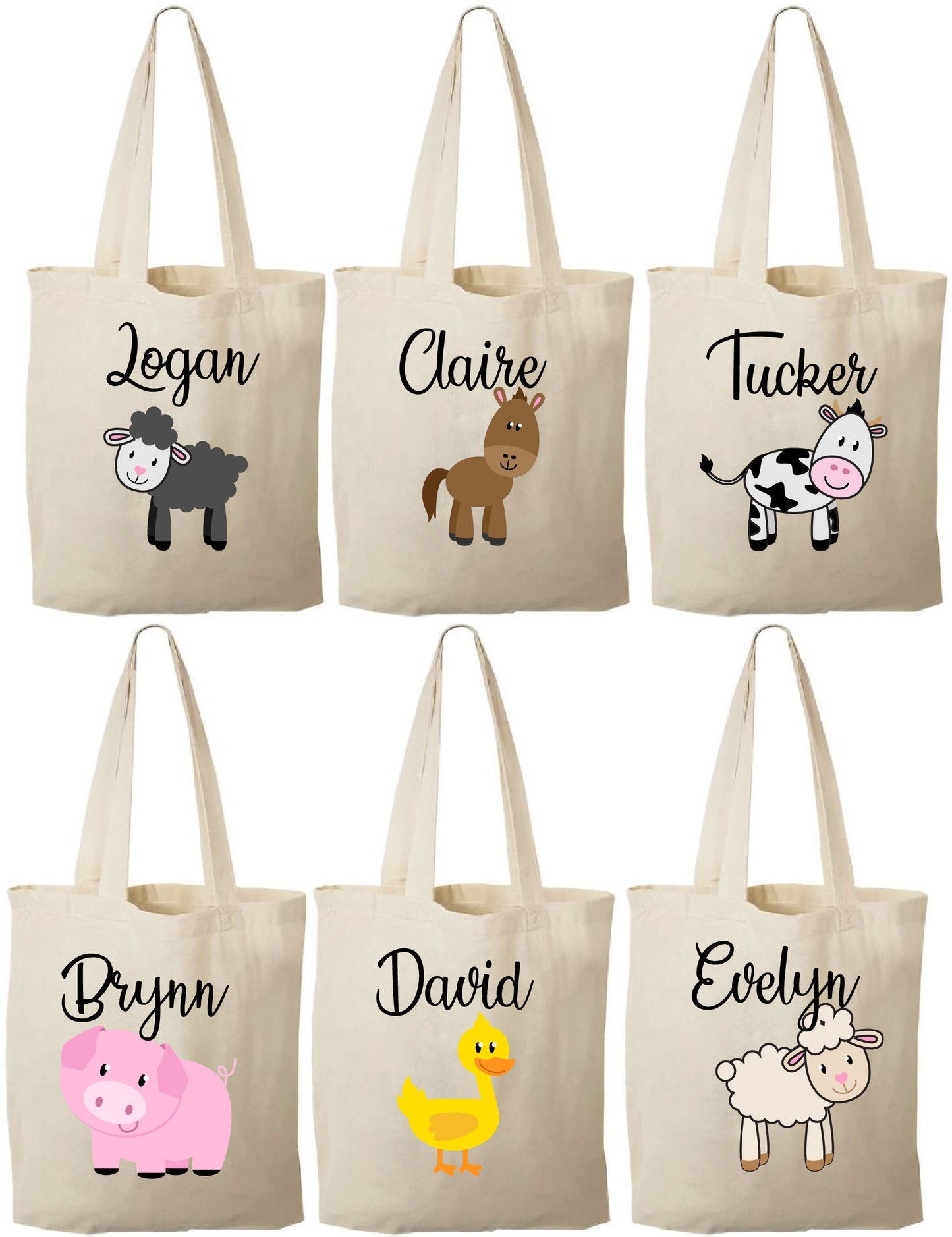 Personalized Farm Animal Cotton Favor Bags – Set of 6