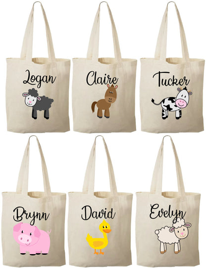 Personalized Farm Animal Cotton Favor Bags – Set of 6