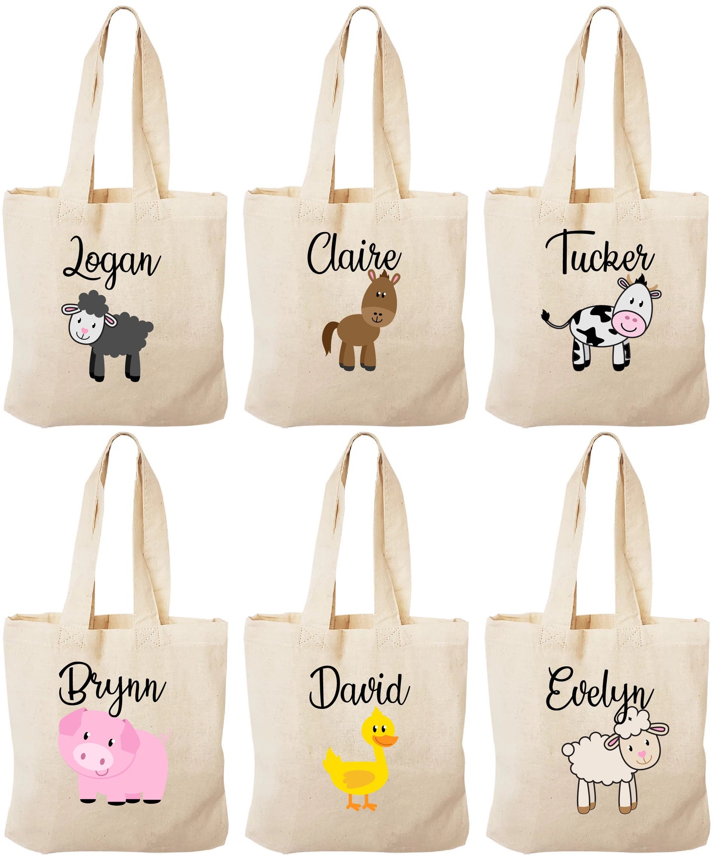 Personalized Farm Animal Cotton Favor Bags – Set of 6