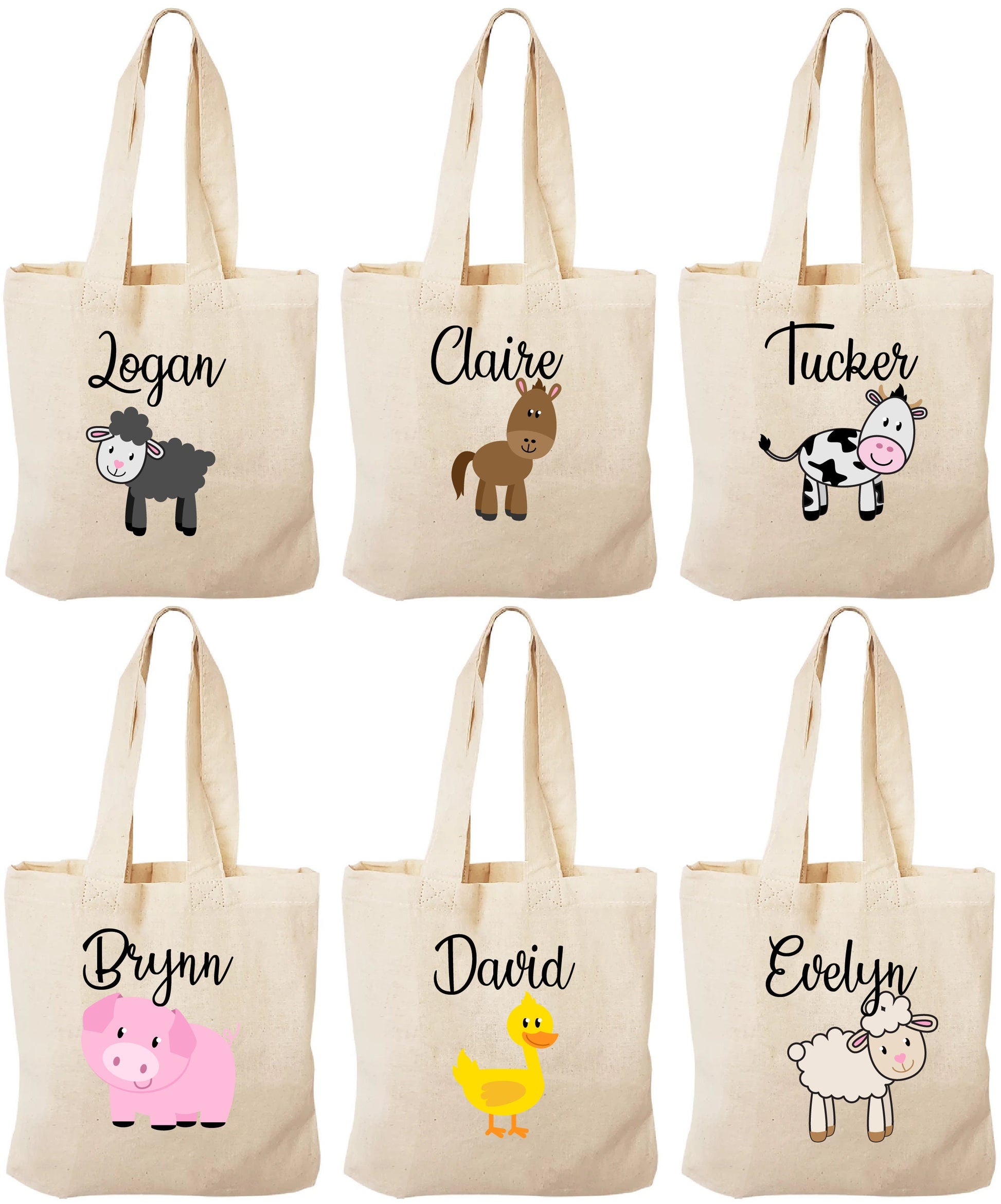 Personalized Farm Animal Cotton Favor Bags – Set of 6