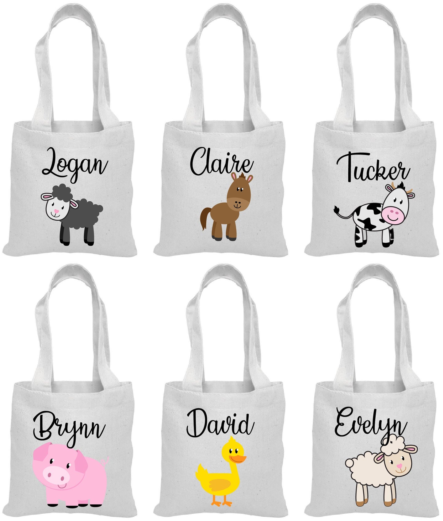 Personalized Farm Animal Cotton Favor Bags – Set of 6