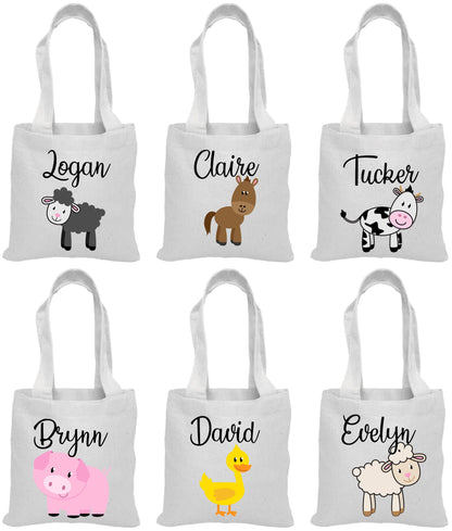 Personalized Farm Animal Cotton Favor Bags – Set of 6