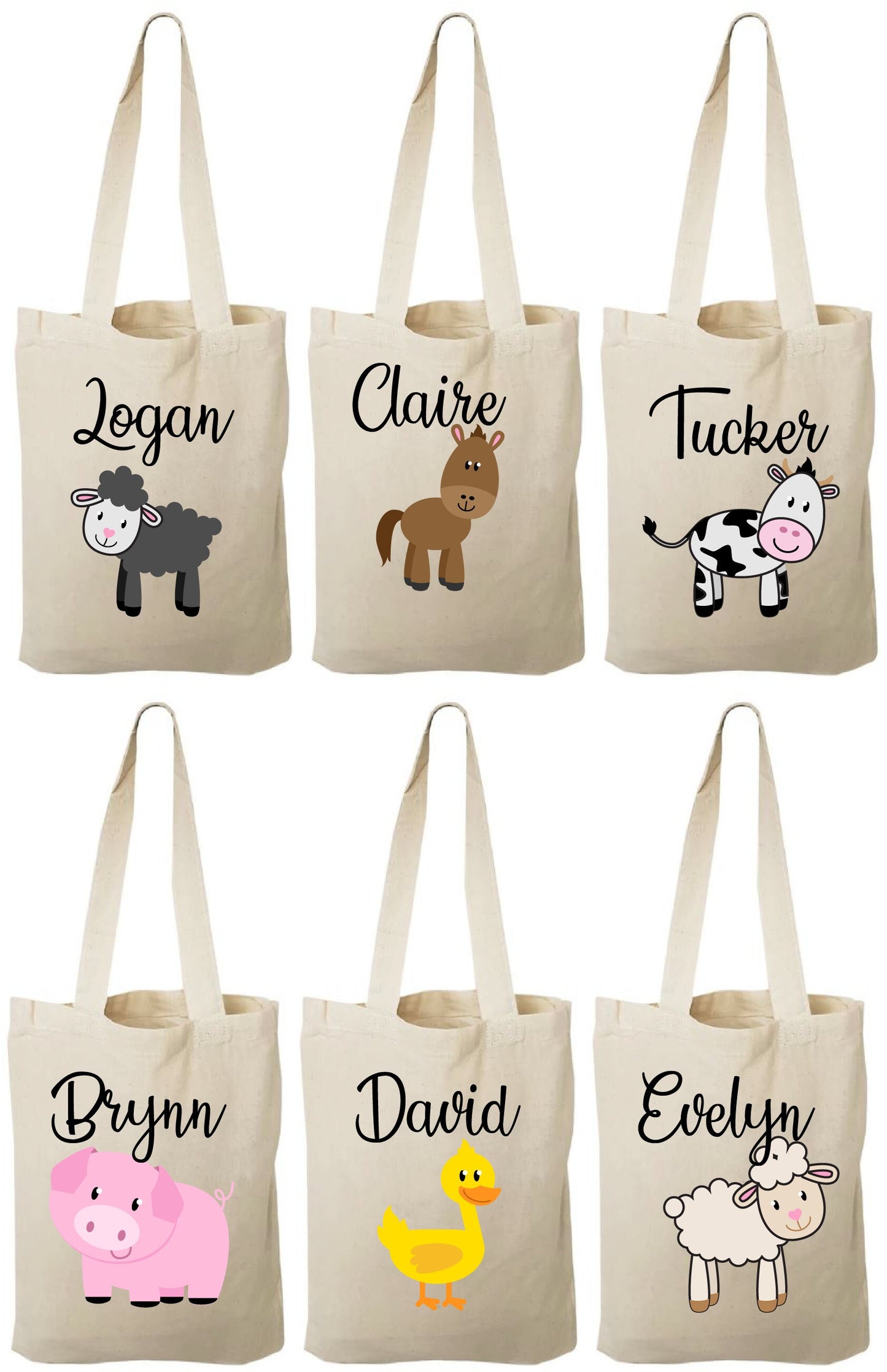 Personalized Farm Animal Cotton Favor Bags – Set of 6
