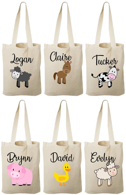 Personalized Farm Animal Cotton Favor Bags – Set of 6