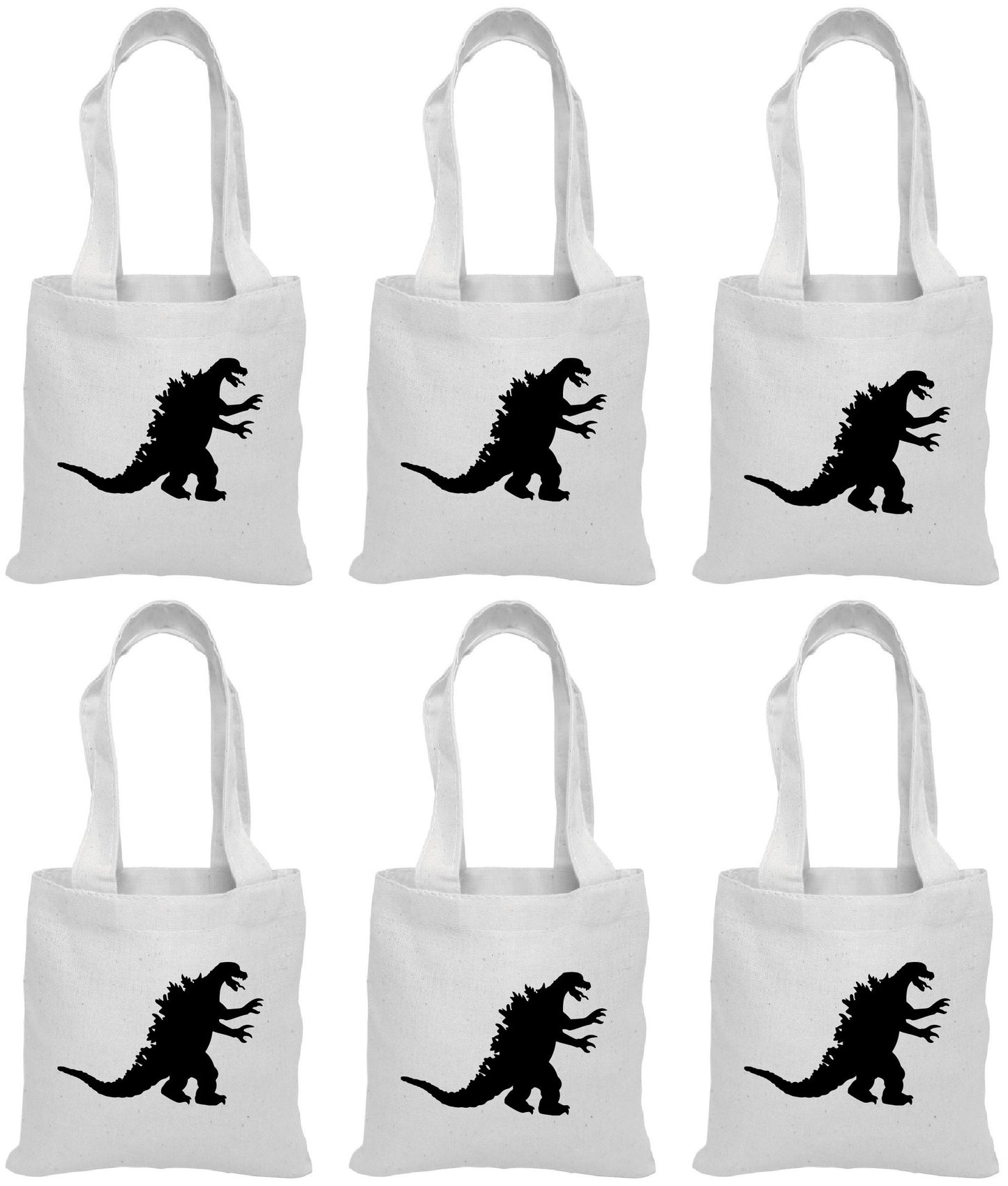 Godzilla Party Favor Bags - Reusable Cotton Canvas Tote, Set of 6