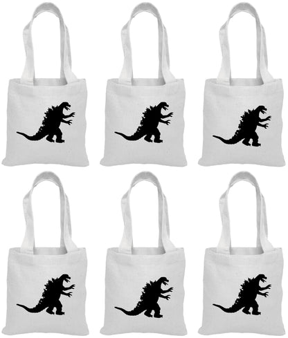 Godzilla Party Favor Bags - Reusable Cotton Canvas Tote, Set of 6