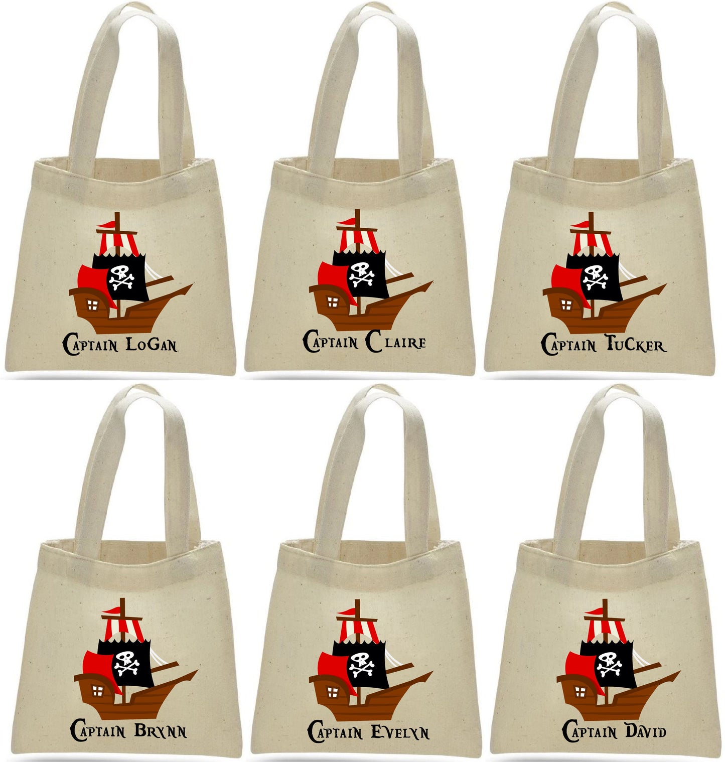 Personalized Pirate Favor Bags – Cotton Party Goodie Bags, Set of 6