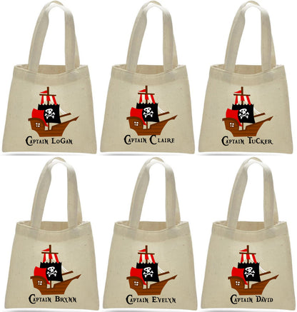 Personalized Pirate Favor Bags – Cotton Party Goodie Bags, Set of 6