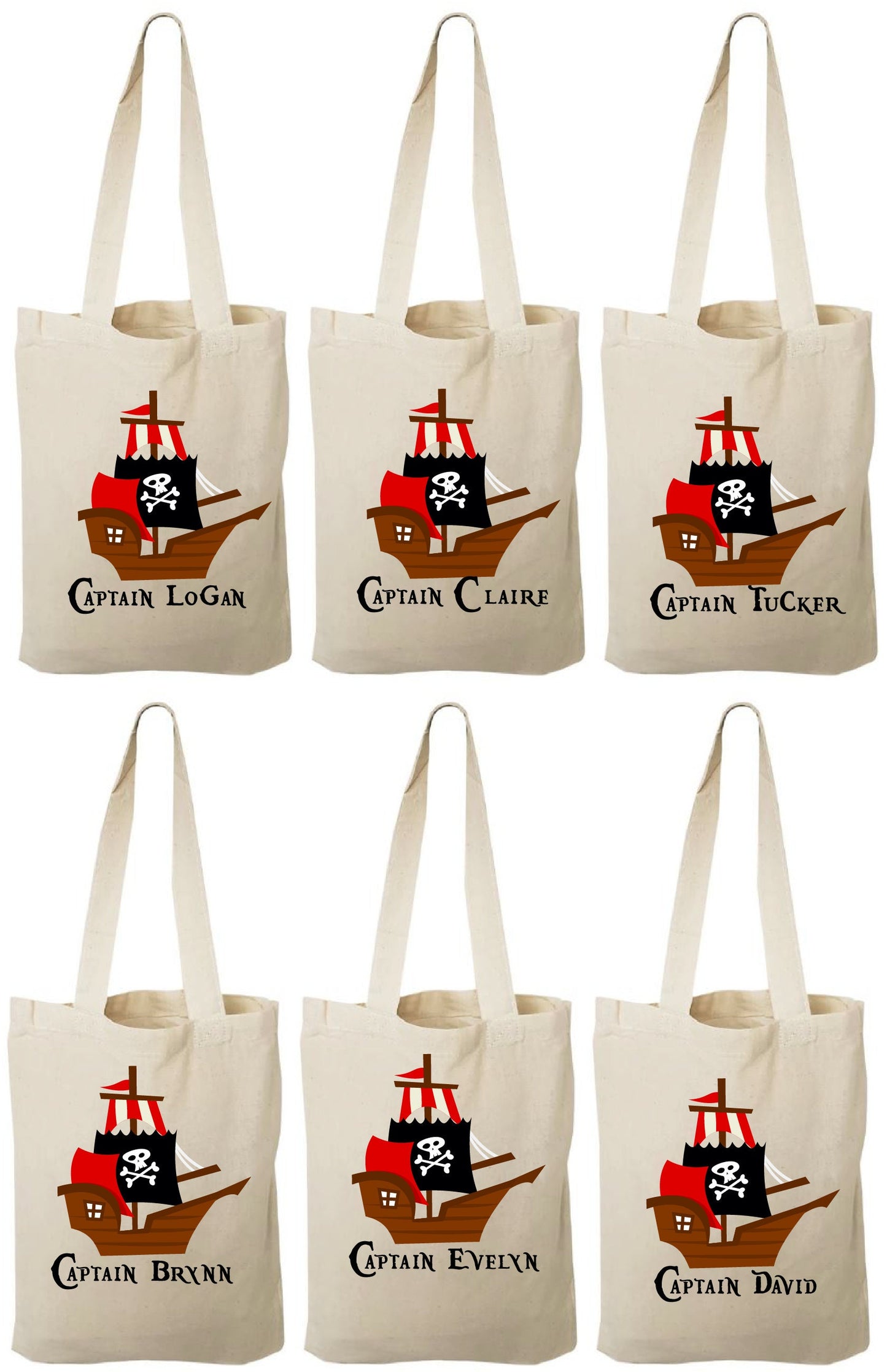 Personalized Pirate Favor Bags – Cotton Party Goodie Bags, Set of 6