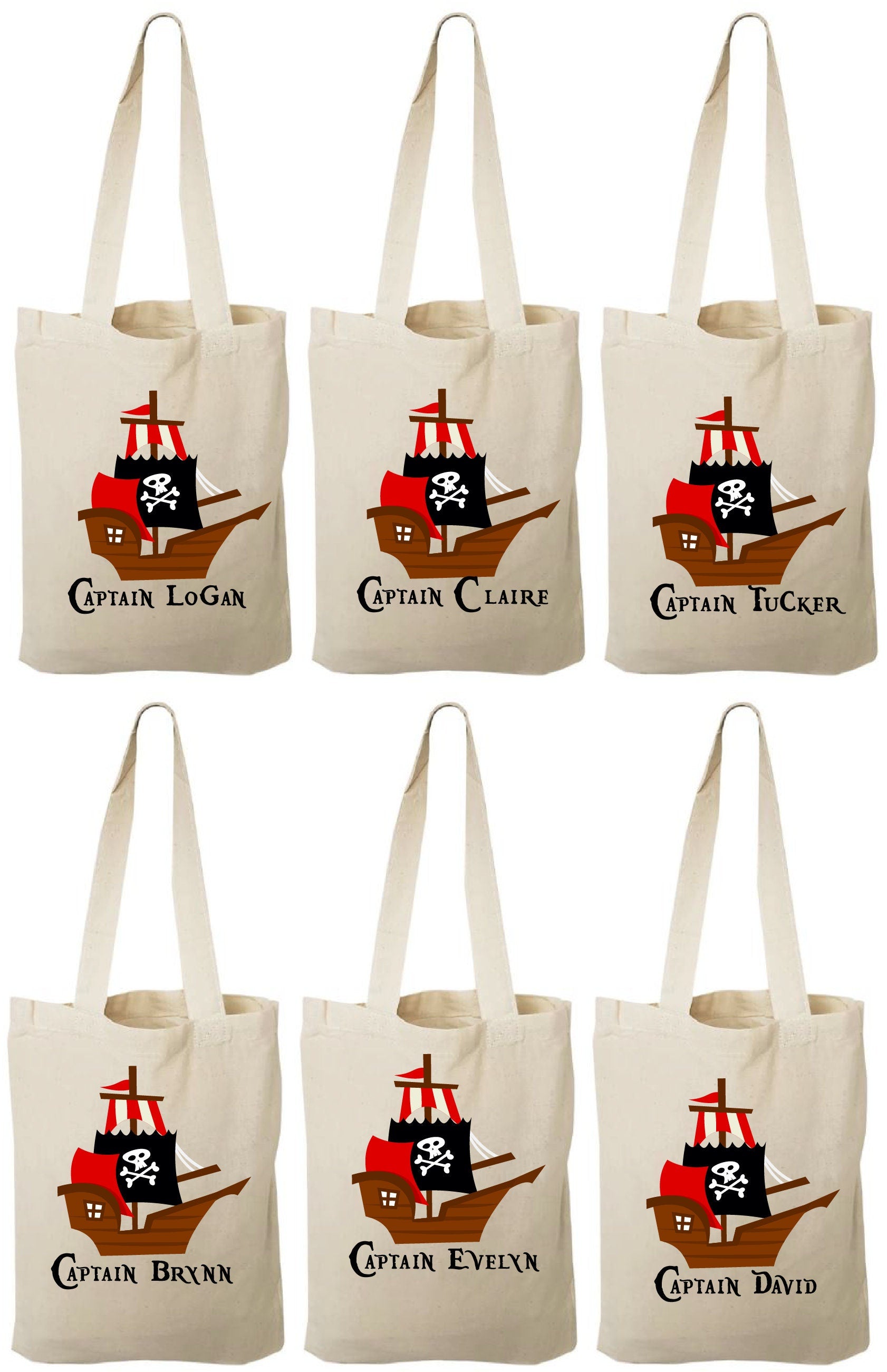 Personalized Pirate Favor Bags – Cotton Party Goodie Bags, Set of 6