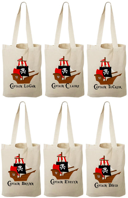 Personalized Pirate Favor Bags – Cotton Party Goodie Bags, Set of 6