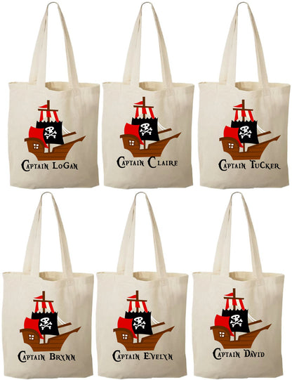 Personalized Pirate Favor Bags – Cotton Party Goodie Bags, Set of 6