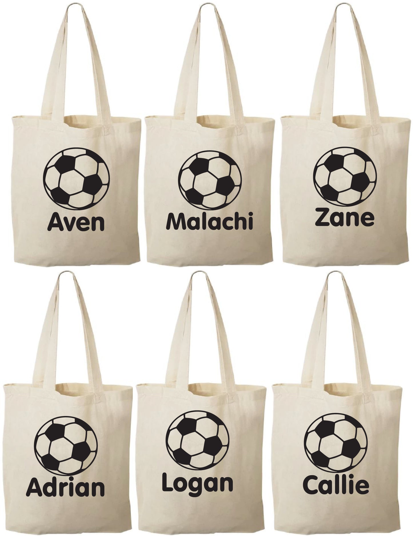 Personalized Soccer Favor Bags - Set of 6 Cotton Party Gift Bags