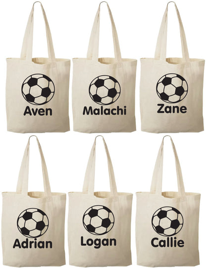Personalized Soccer Favor Bags - Set of 6 Cotton Party Gift Bags