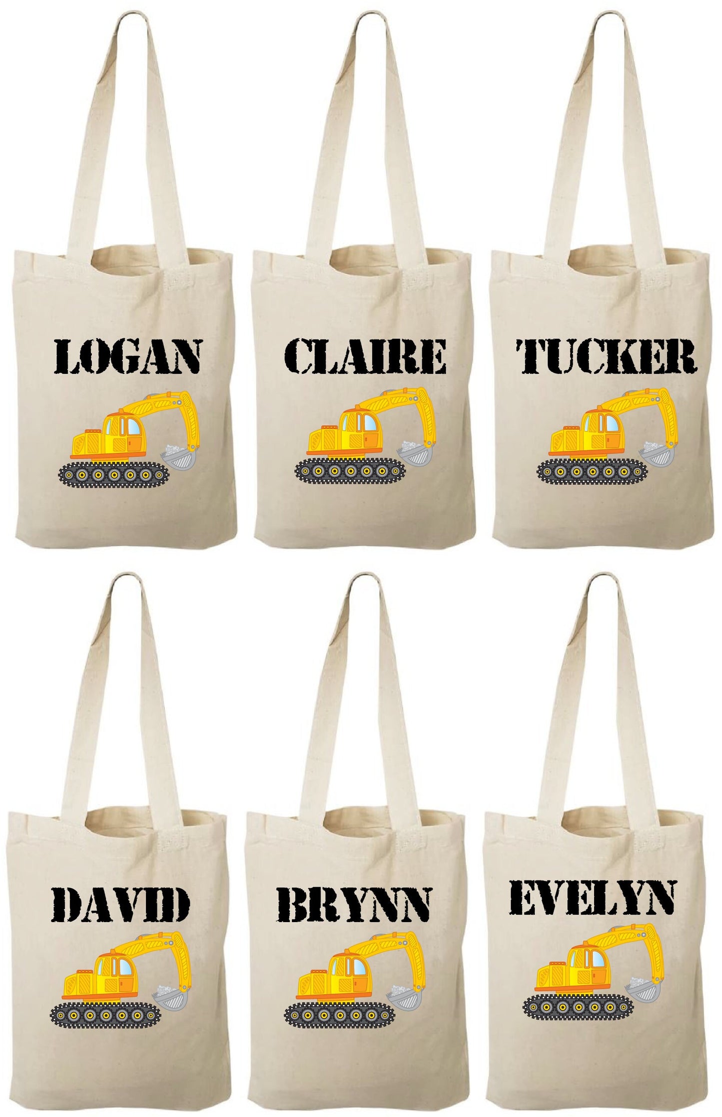 Personalized Construction Party Favor Bags - Set of Six Bags