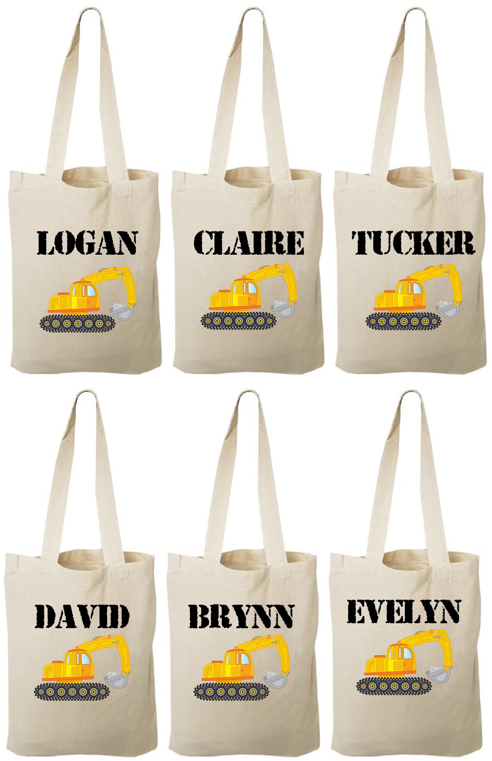Personalized Construction Party Favor Bags - Set of Six Bags