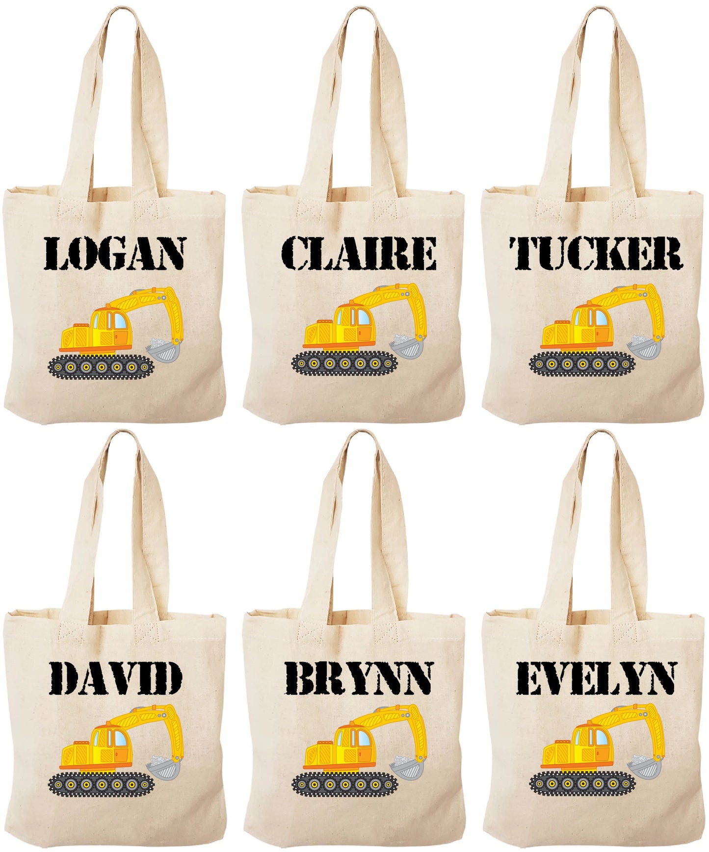Personalized Construction Party Favor Bags - Set of Six Bags