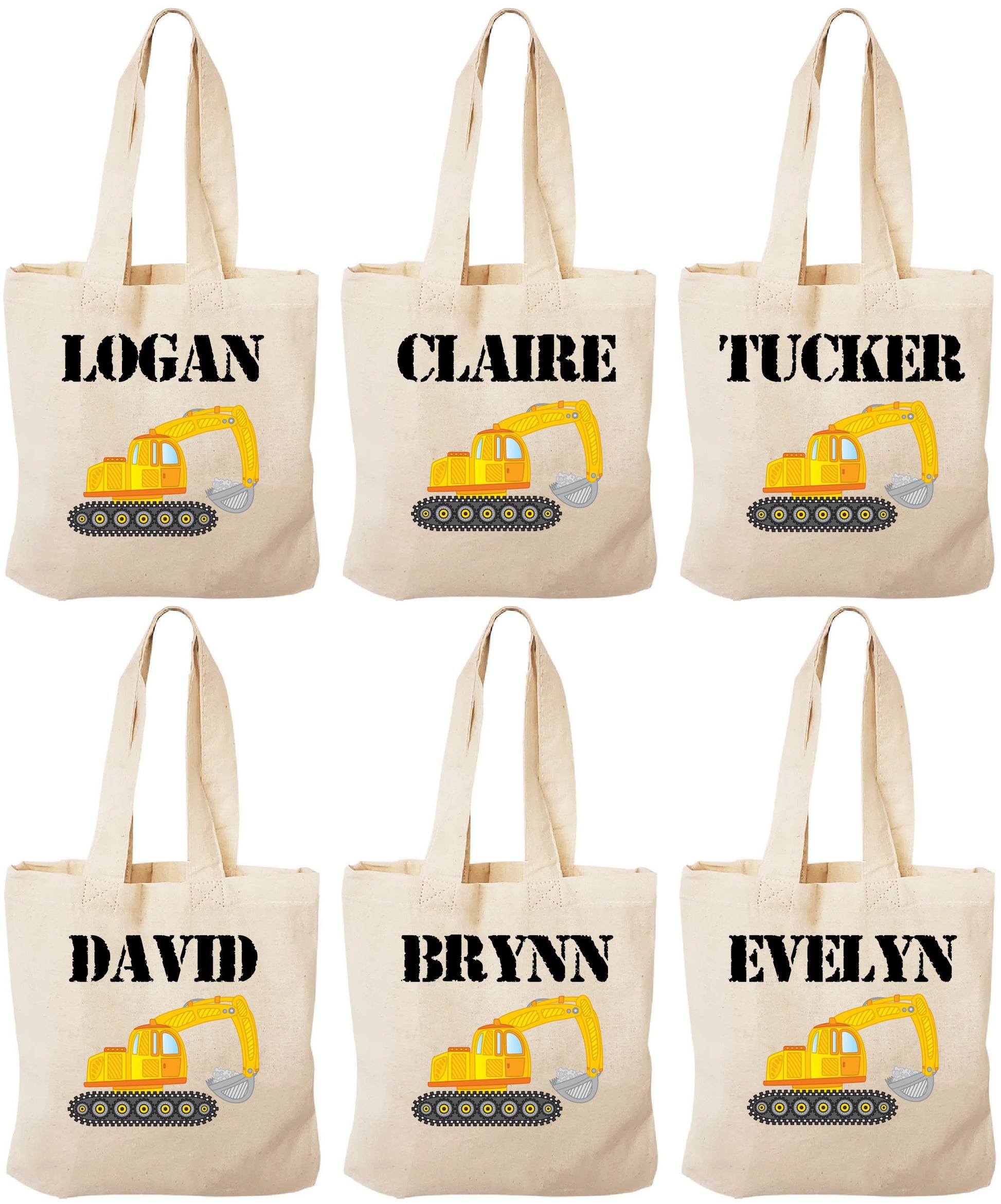 Personalized Construction Party Favor Bags - Set of Six Bags