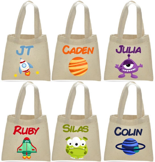 Personalized Space Party Favor Bags – Set of 6, Custom Name