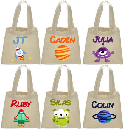 Personalized Space Party Favor Bags – Set of 6, Custom Name