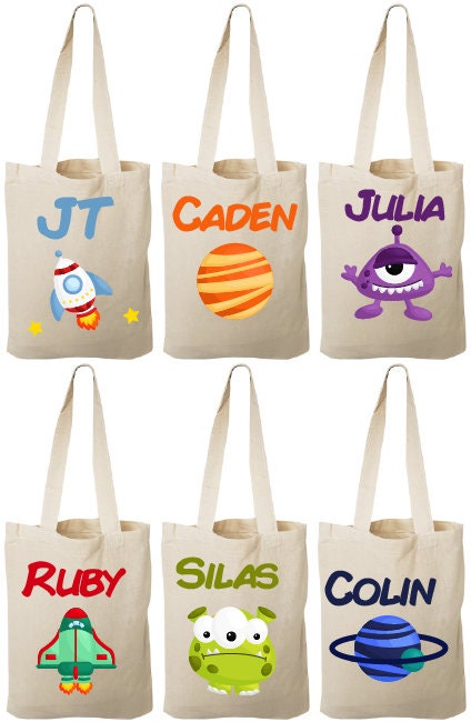 Personalized Space Party Favor Bags – Set of 6, Custom Name