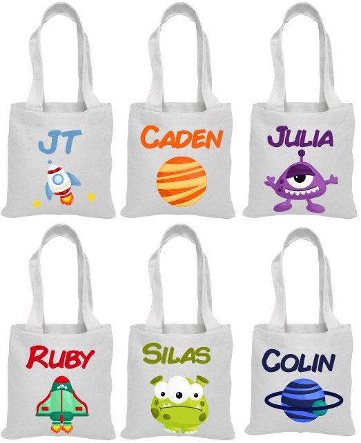 Personalized Space Party Favor Bags – Set of 6, Custom Name