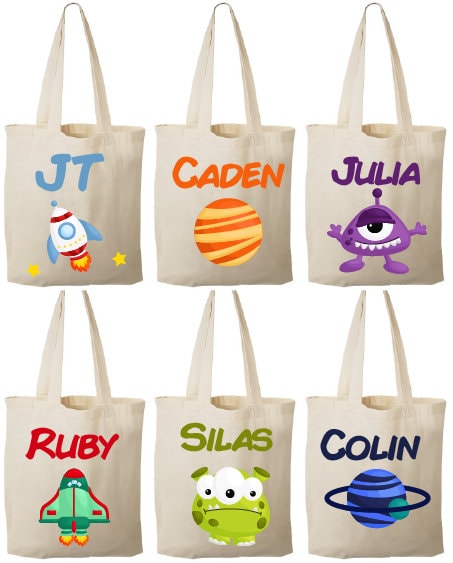 Personalized Space Party Favor Bags – Set of 6, Custom Name